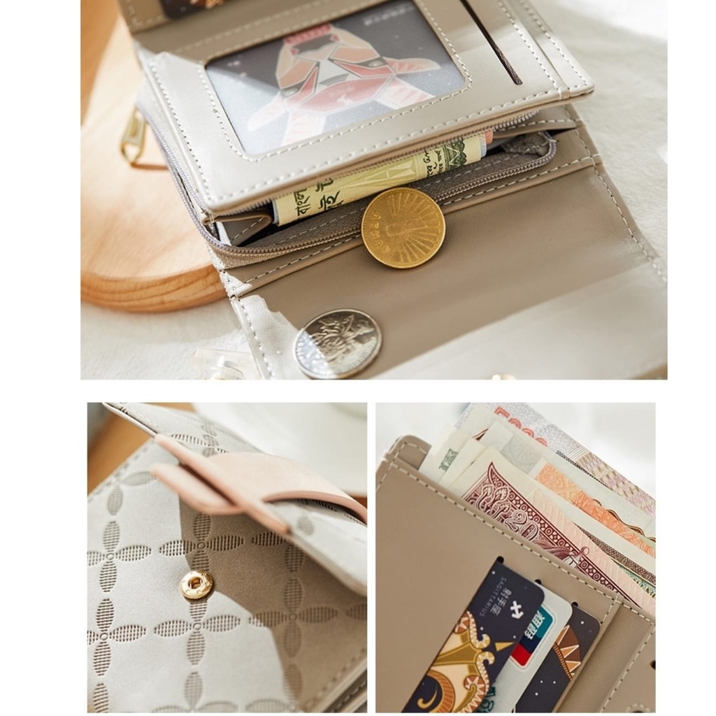 DOMPET LIPAT WANITA TAMIKA WA585G2 PRETTYZYS ORI KULIT GREY IMPORT BRANDED KECIL SIMPLE KARTU UANG KOIN MINI CEWEK KOREA KECIL REMAJA KEKINIAN LUCU