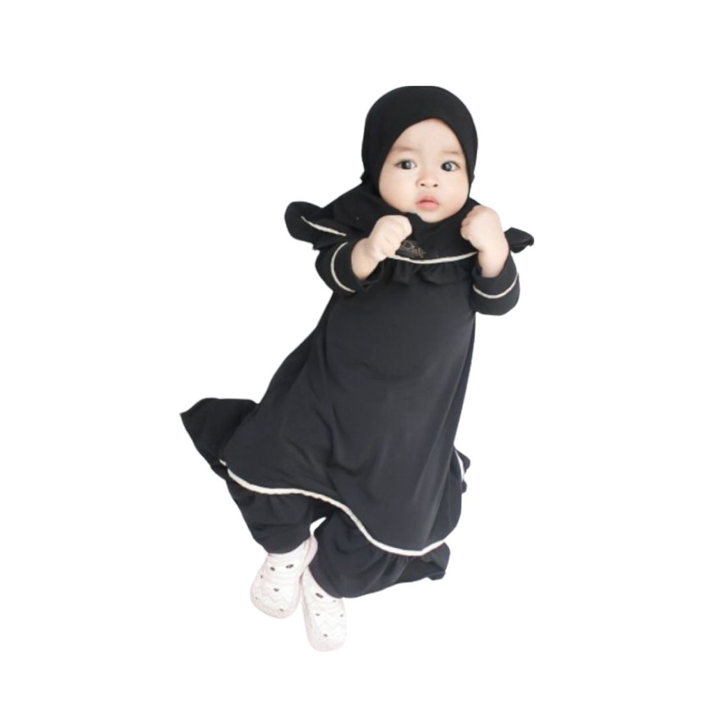 Gamis bayi perempuan model Zilya kids usia 0-6 tahun set kerudung syari lucu terbaru 2022 kekinian Baju gamis muslim anak 6-12 bulan murah