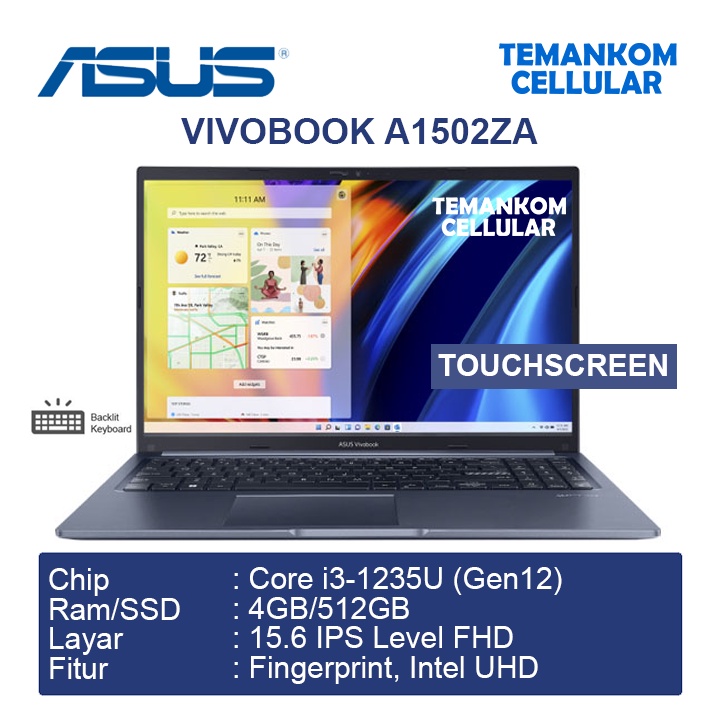 Laptop ASUS Vivobook A1502ZA VIPS353 I3 Gen 12 i3 1215U 4GB 512GB Touchscreen Garansi RESMI