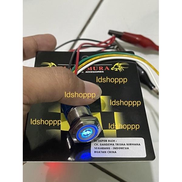Saklar LED Stainless Tombol Dim Klakson Stater Push Button Metal plus soket dan kabel
