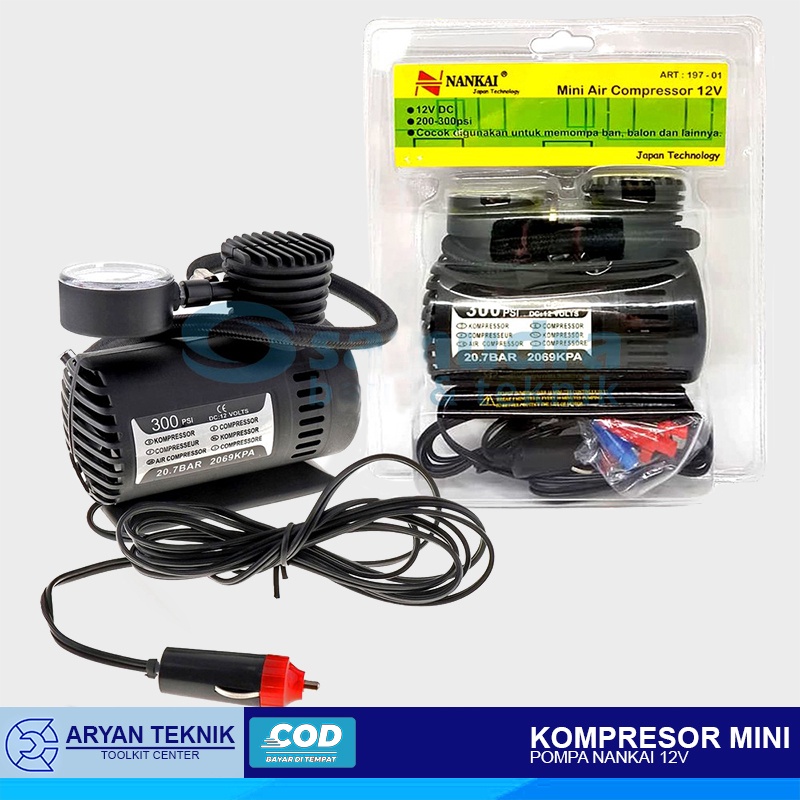 Mini Air Compressor / kompresor pompa angin ban mobil Nankai - Mini 12V - Pompa ban sepeda / Pompa b