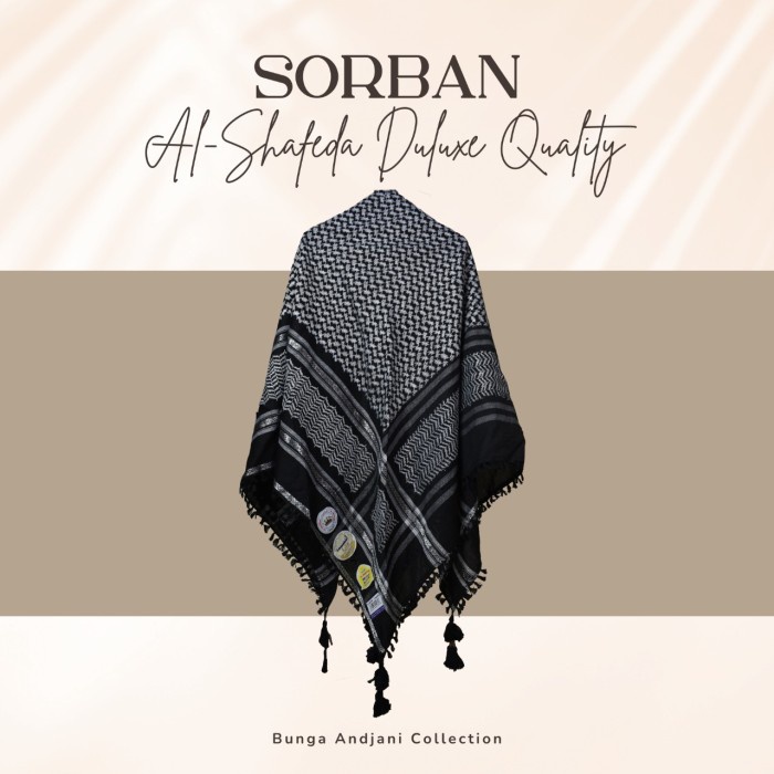Sorban Sorban al shafeda hitam motif sorban import berkualitas adem lembut - Hitam motif(N7E5) Sorba