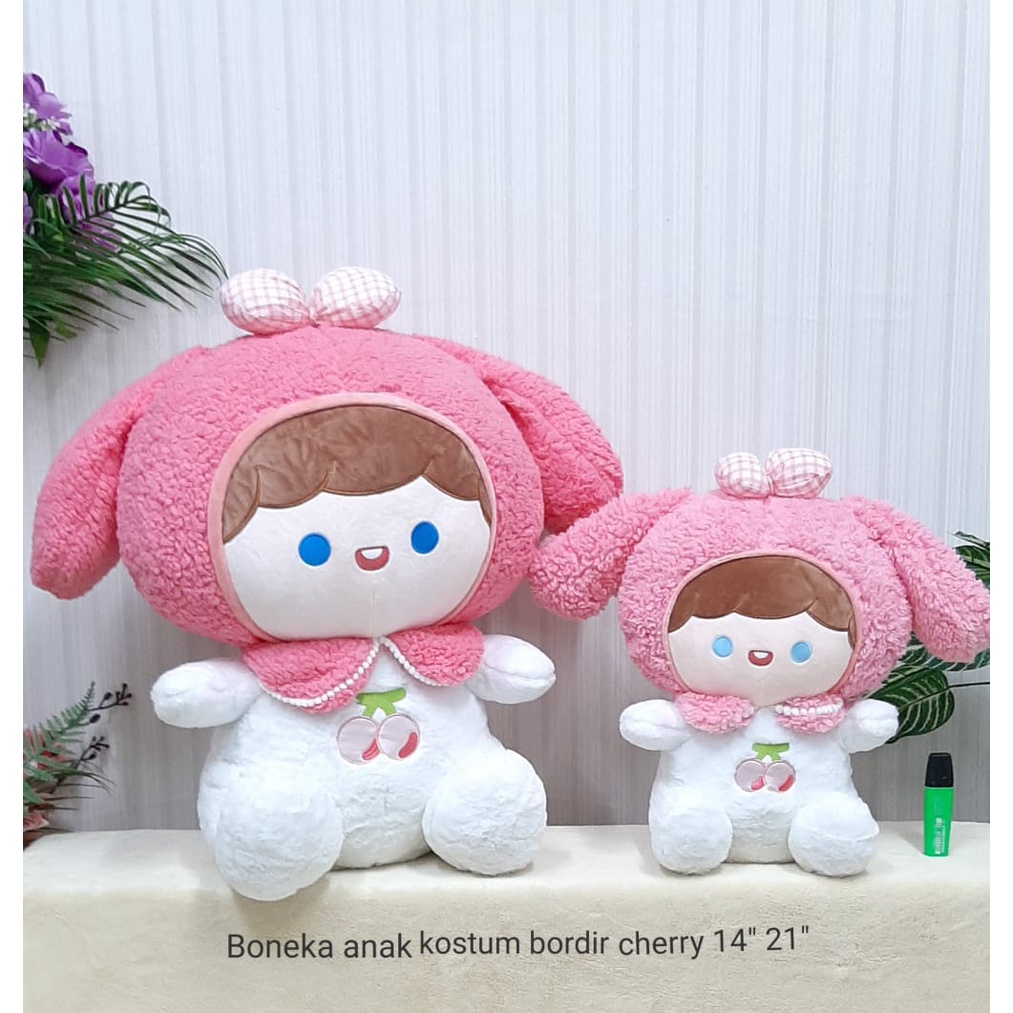 Boneka Anak Kostum Bordir Cherry Size 14&quot;/35cm/boneka anak perempuan/kado ultah/boneka lucu