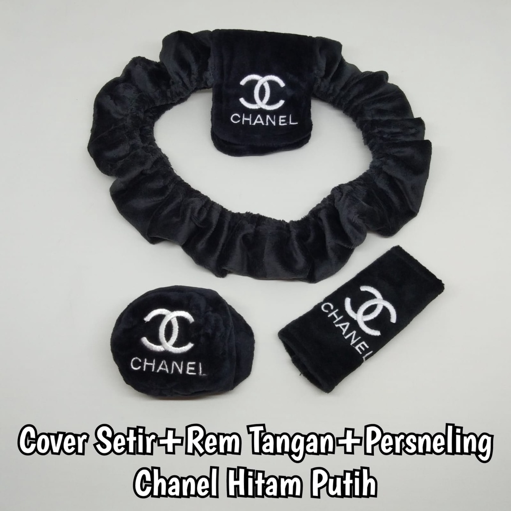 Cover - Sarung Setir (model Bando) & Cover Rem Tangan & Cover Persneling Bordir Motif Chanel Hitam T