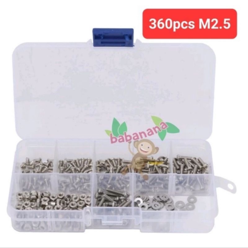 360pcs M2.5 baut mur washer set screw ring assortment kit stainless