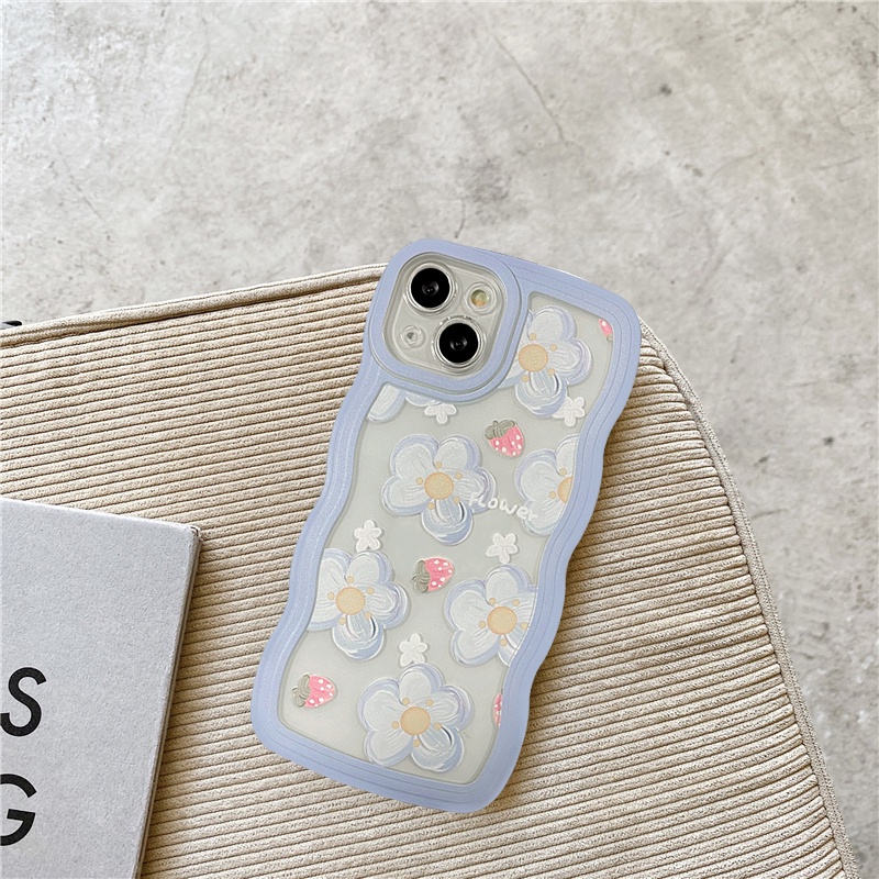 Case Untuk Samsung A14 A04 A04S A13 A12 A22 A04E A51 A23 A20 A30 A20S A53 A33 A02S A11 A31 A21S A03S A03 A50 A50S A52 A52S A32 A30S M12 Transparan Bunga Strawberry Biru Soft Cover