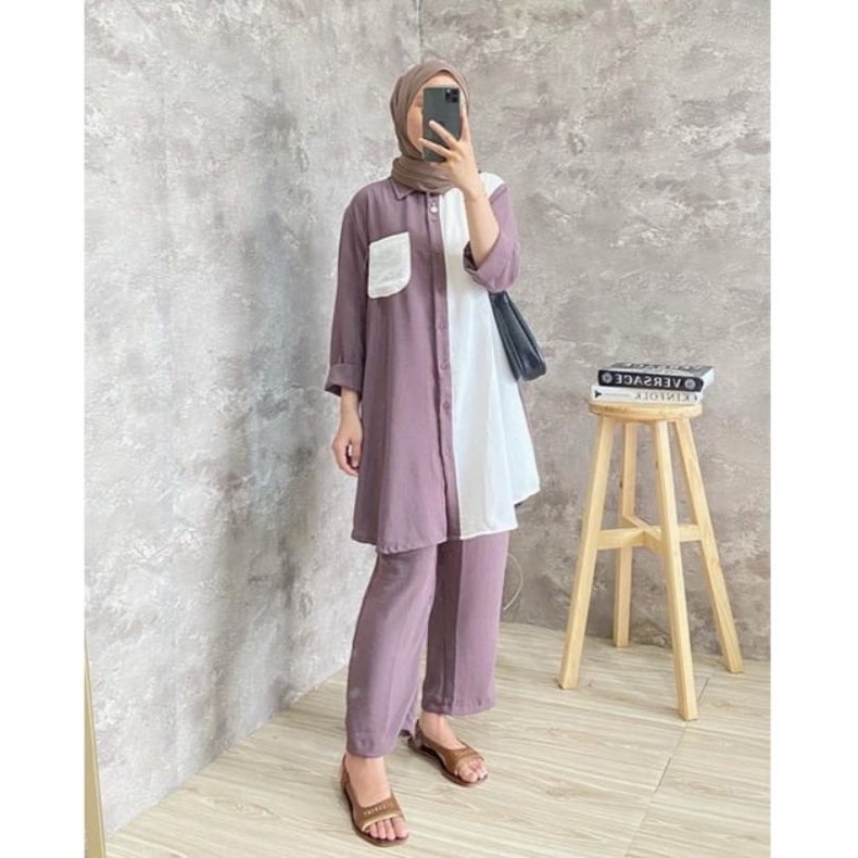 CUCI GUDANG TEMORA LONG BAJU SETELAN ONE SET SETCEL CRINCLE CRINKLE AIRFLOW RAYON  TUNIK WANITA TERB