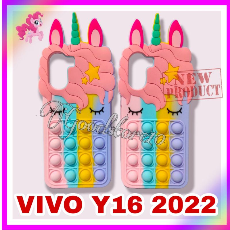 Casing Vivo Y16 2022 Case Pop It Unicorn Kuda Poni 3D Rainbow Softcase Lembut Tebal Popit Terbaru