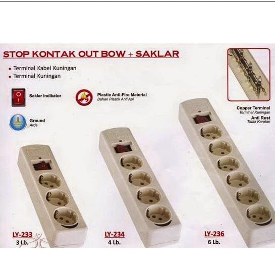 STOP KONTAK MULTI EXTENSION+SAKLAR LOYAL LY23X 4/6 LUBANG 10A/250V