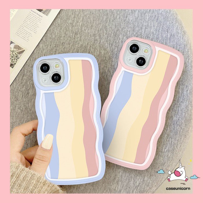 Case Samsung A14 A04 A50 A04E A50s A30s A04s A12 A32 A03 A33 A21s A53 A30 A20s A23 A02s A52 A51 A03s A11 A20 A30 A52s A22 A13 A31 Soft TPU Wavy Edge Fashion Rainbow Case Warna Warni