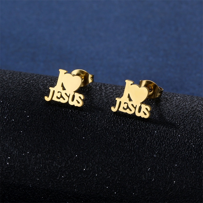 Kalung Anting Jimat Agama Yesus Tulisan i Love Jesus Bahan Stainless Steel S925 Untuk Wanita