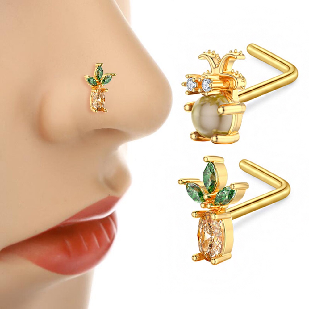 Anting Stud Zircon Mutiara Warna Emas Untuk Hidung