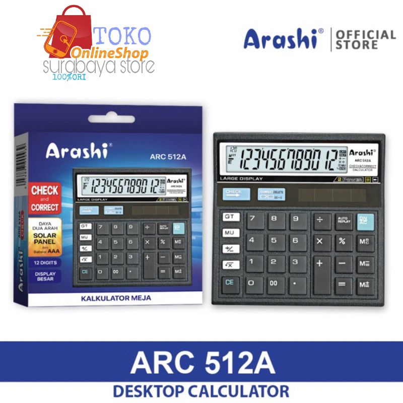 

desktop kalkulator 12 digit check alat bantu hitung ARASHI ARC 512A