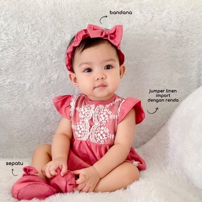 CHEERFUL / ALEXA / DOMINIKA / SHAHIA scarlette Baju Setelan Jumper Rok Bunga Bandana Sepatu Pergi Lucu Fashion Anak Bayi Perempuan Cewek