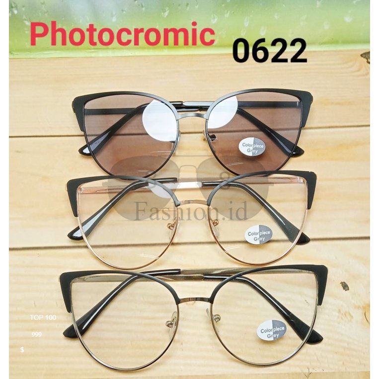 [0622]Kacamata Fashion Stylish Korea Kekinian Pria Wanita Lensa Photocromic Frame Cat Eye warna Gaya Retro