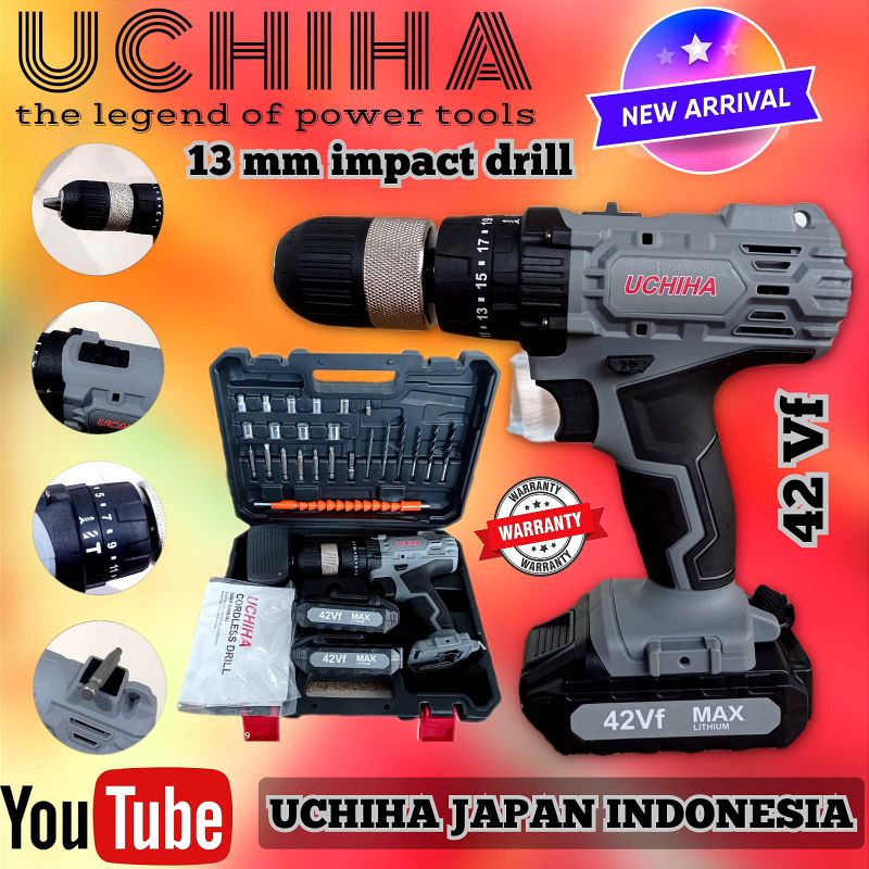 MESIN BOR BATREI IMPACT DRILL WRENCH CORDLESS 42V UCIHA 13MM IMPACT DRILL JAPAN TEKNOLOGI