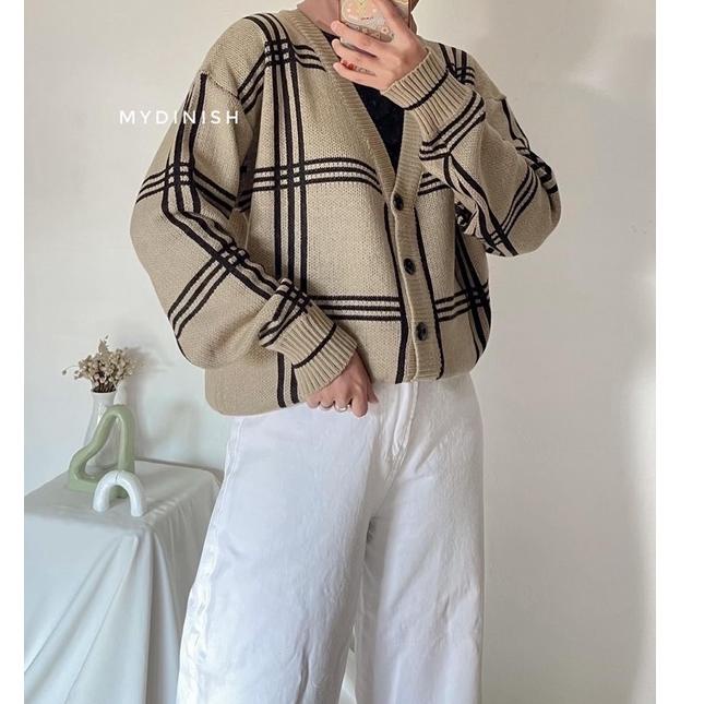 Moola Cardy Korea Unisex Rajut - Cardigan Oversize Motif Kotak ◦ ATG.31Oc22c