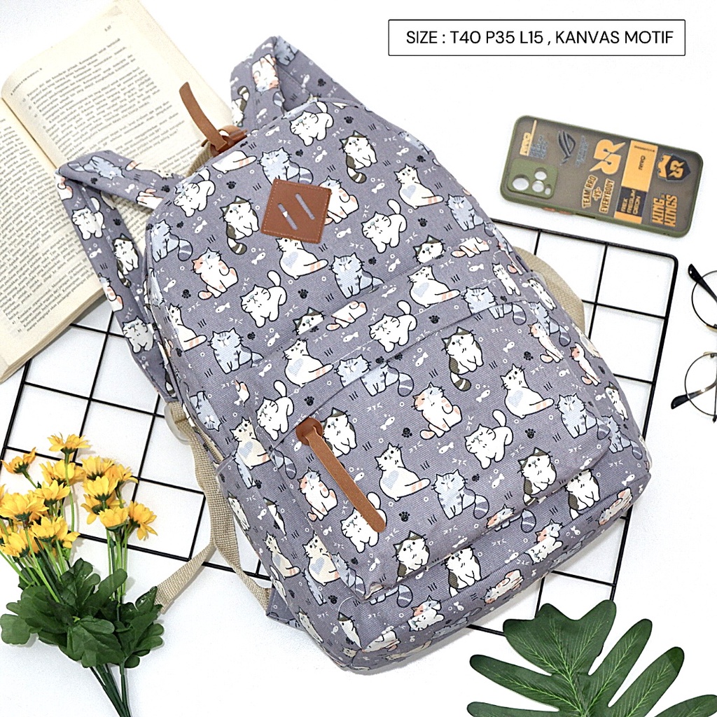 Promo Gratis Ongkir Tas Ransel Pria / Wanita Bahan Kanvas Motif Gaya Korea produk lokal indonesia-Motif 116
