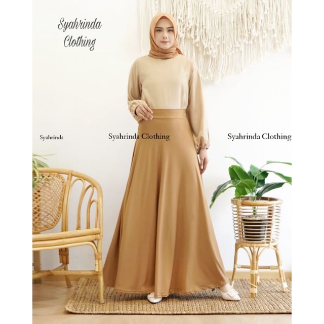 Rok Polos Panjang Skirt Lebar Wanita Jescourt Jersey Premium