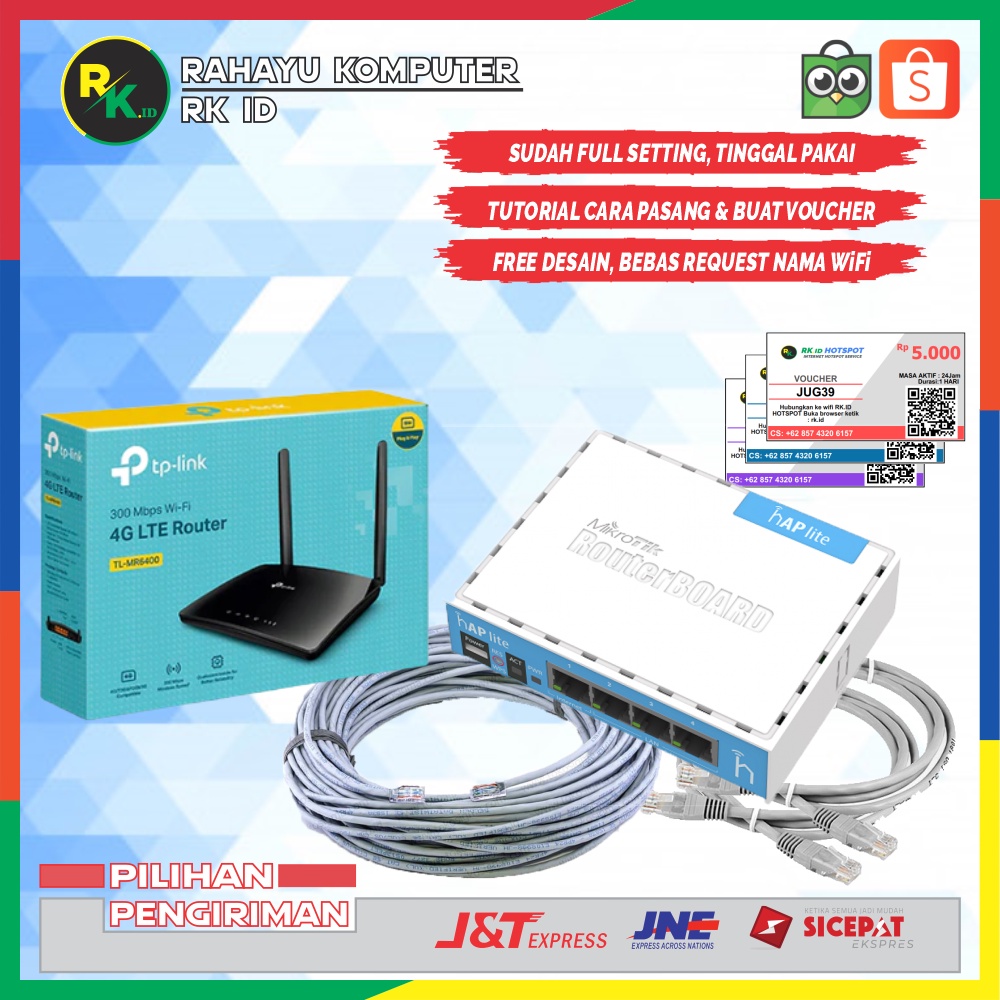 Paket Alat Usaha Wifi Hotspot Billing Voucher GSM All Operator TP LINK MR6400 +  Mikrotik rb941