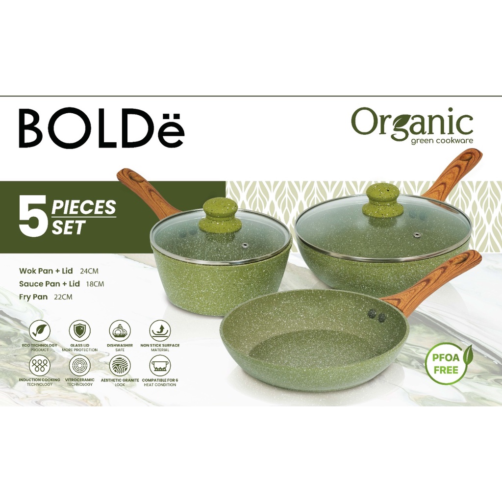 bolde organic green cookware 5pcs