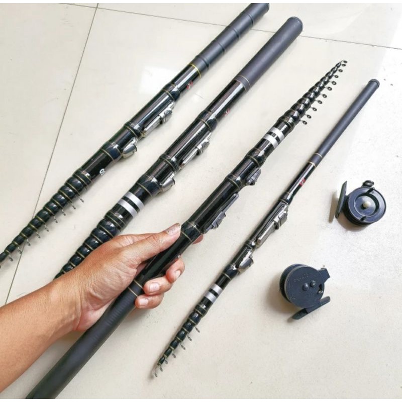 Tegek kolong pancing joran battle-x full carbon bonus reel