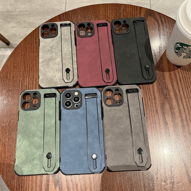 Case Bahan Kulit Domba Dengan Tali Pergelangan Tangan Anti Jatuh Untuk iPhone 14 Pro 14Plus 14 13 Pro Max
