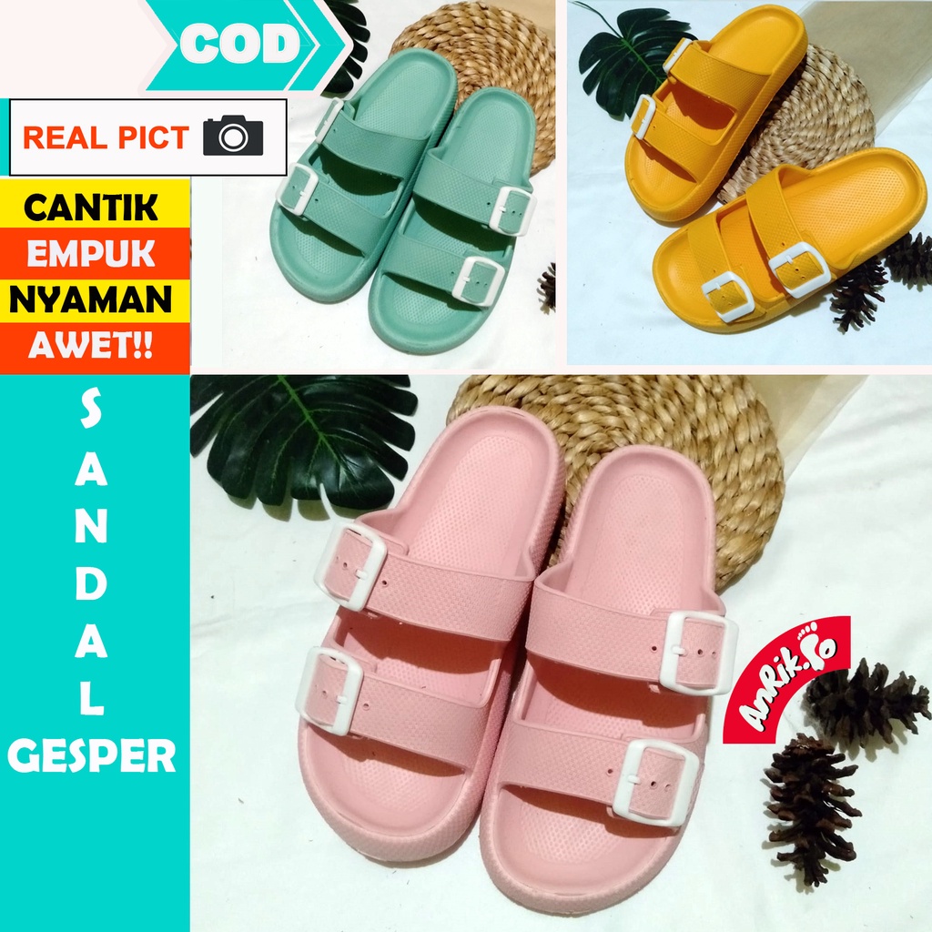 SANDAL WANITA CEWEK SELOP SLIP ON GESPER KOREA KOREAN STYLE EMPUK SANTAI RUMAH RUMAHAN ANTI SELIP AWET | SENDAL GESPER CEWE