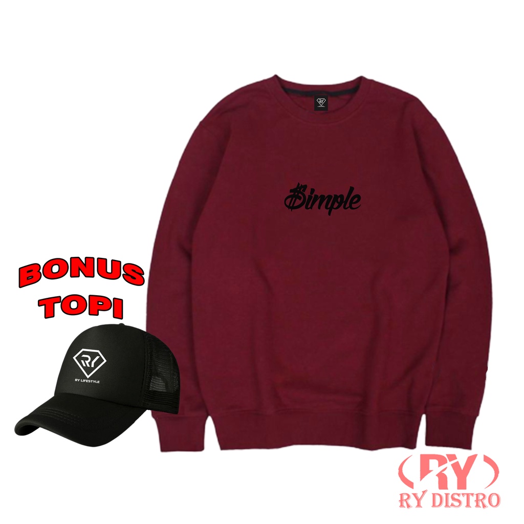 Bonus Topi. Sweater Pria SimPle Motif Hitam + Topi Pria Wanita / Sweater Pria & Wanita / Hoodie Pria