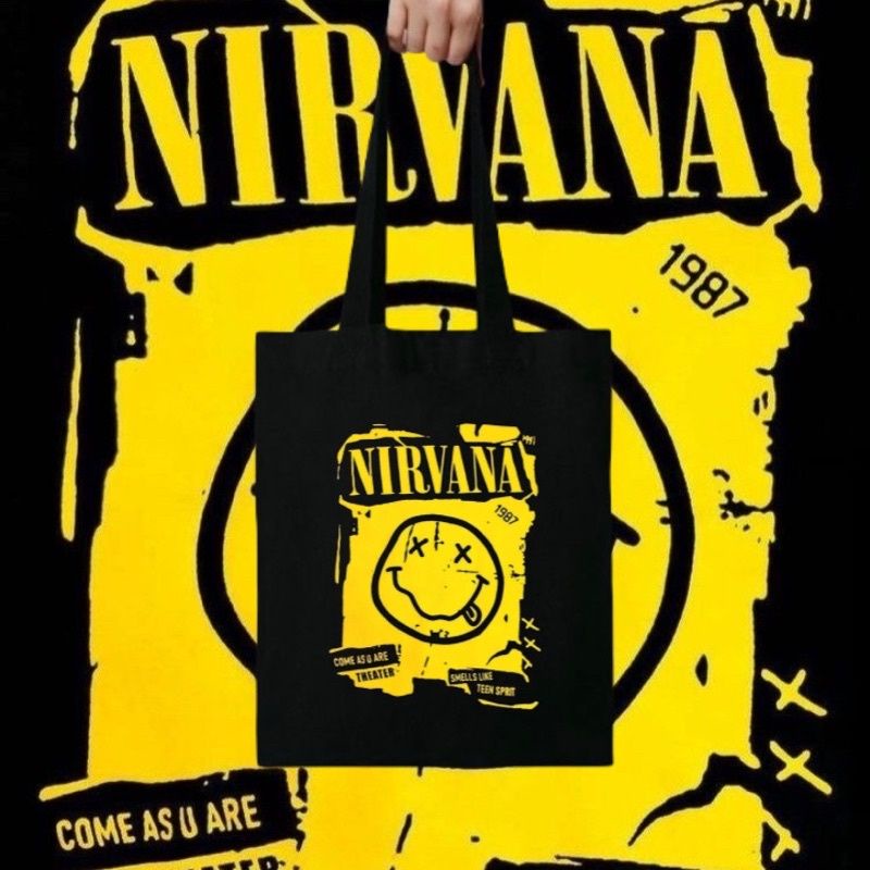 TOTE BAG  NIRVANA Totebag Band metal distro kanvas katun Resleting tas jinjing sling bag pria wanita