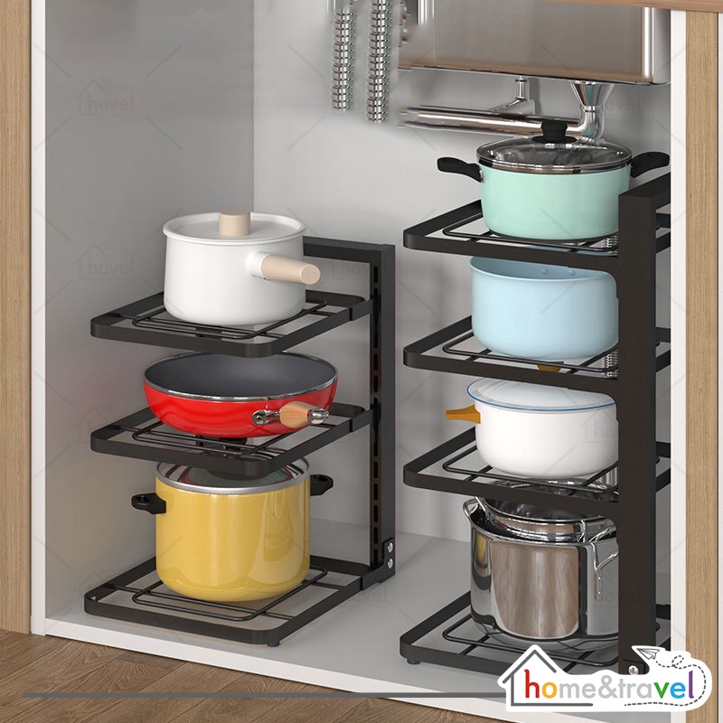 HOVELSHOP Rak Panci Dapur Bawah Wastafel Susun Pot Kabinet Stainless Steel Tingkat Serbaguna