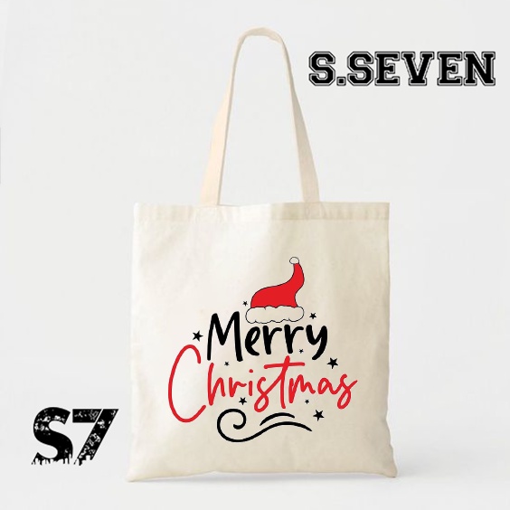 TOTE BAG KANVAS MURAH / TOTE BAG WANITA / TOTE BAG MOTIF Natal Christmas series &amp; Tahun Baru