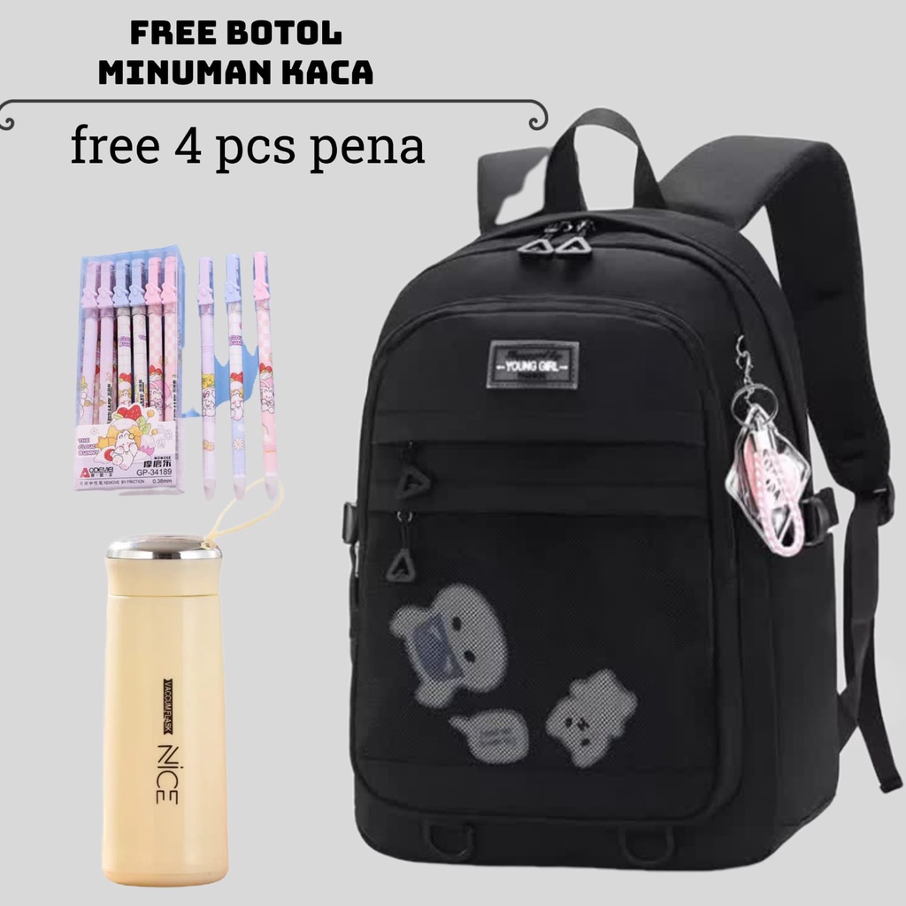 Tas Sekolah Anak Perempuan SD SMP SMA Ransel Kerja ORIGINAL Tas Sekolah Anak Laki-Laki Free Botol Minum Kaca