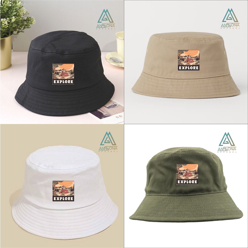 Topi Bucket Hat Outdoor bahan katun nyaman tebal