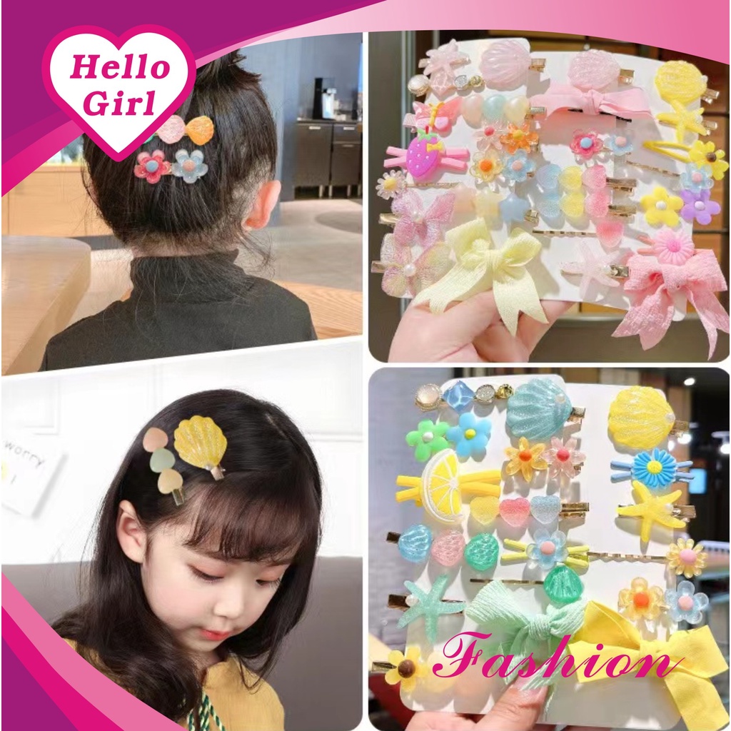 （Hallo Girl)F37 9 Pcs Set Jepit Rambut karakter Laut Klip Jepitan Anak Gaya Korea Fashion Hair Clip Import