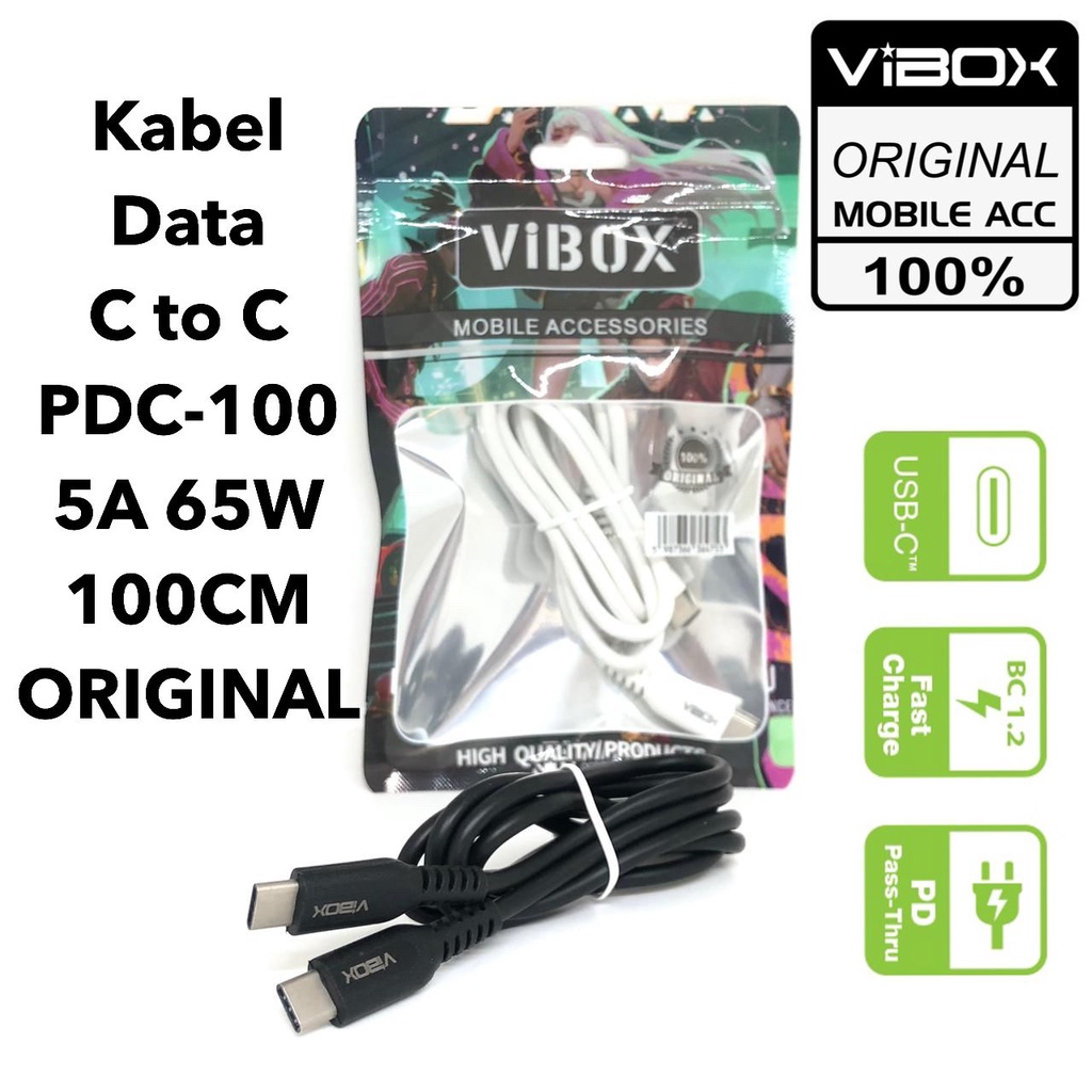 Kabel Data VIBOX C to C PD C-100 5A 65W 100CM TYPE-C TO TYPE-C