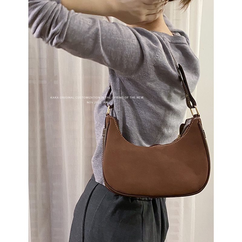 Suhao Scrub Hijau Tas Ketiak Wanita 2022 Baru Trendi Retro Portabel Sabit Tas Niche Tas Bahu Tekstur