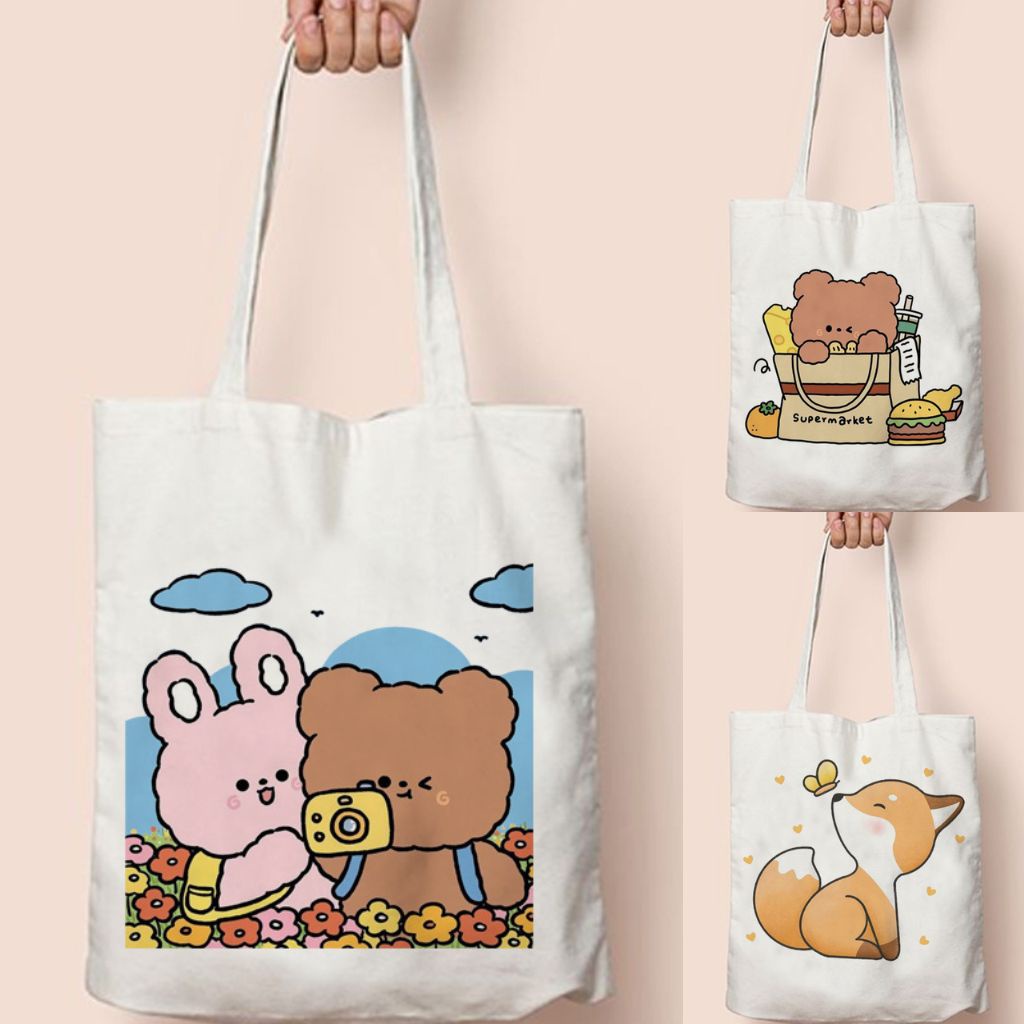 Totebag Tote Bag Anak Teddy Bear Beruang Kelinci Lucu Goodie Bag Souvenir Tas Les Sekolah Anak Kerja Ultah Ulang Tahun