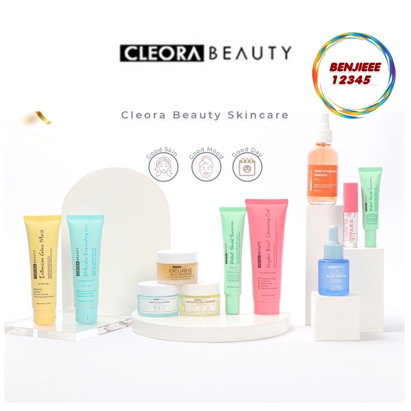 Cleora beauty 3 minutes exfoliating gel jelly booster 10 30gr intensive glow mask deep hydrating essence protect shield sunscreen hydro boost cleansing qiyara lip serum acne booster with centella niacinamide CLEORA hyalu moisturizer calendula body lotion