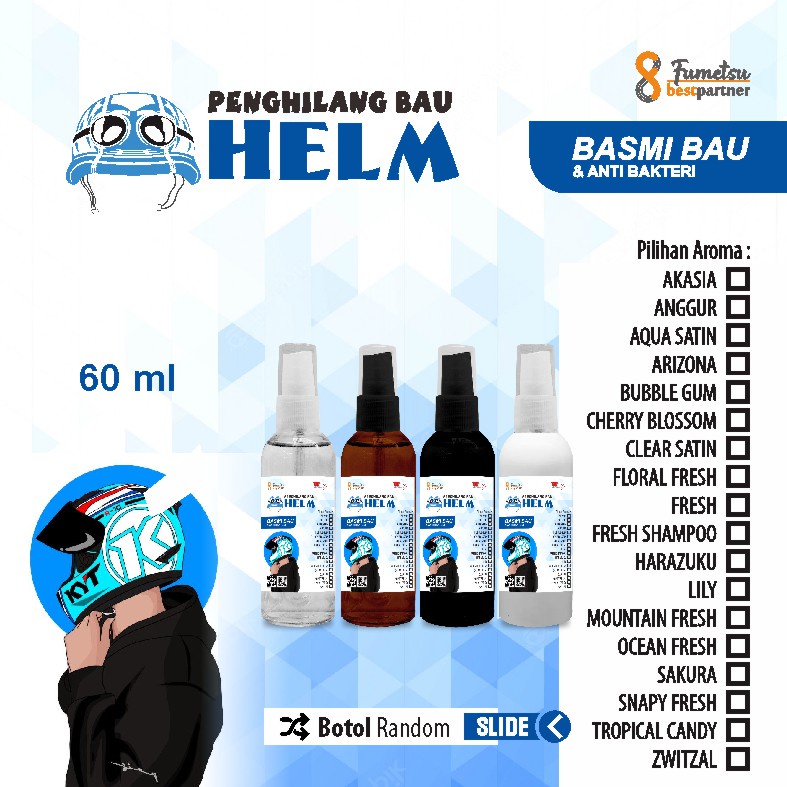 Parfum Pengharum Helm / Penghilang Bau Anti Bakteri Helm Aroma Wangi Segar Kemasan 60ml Spray