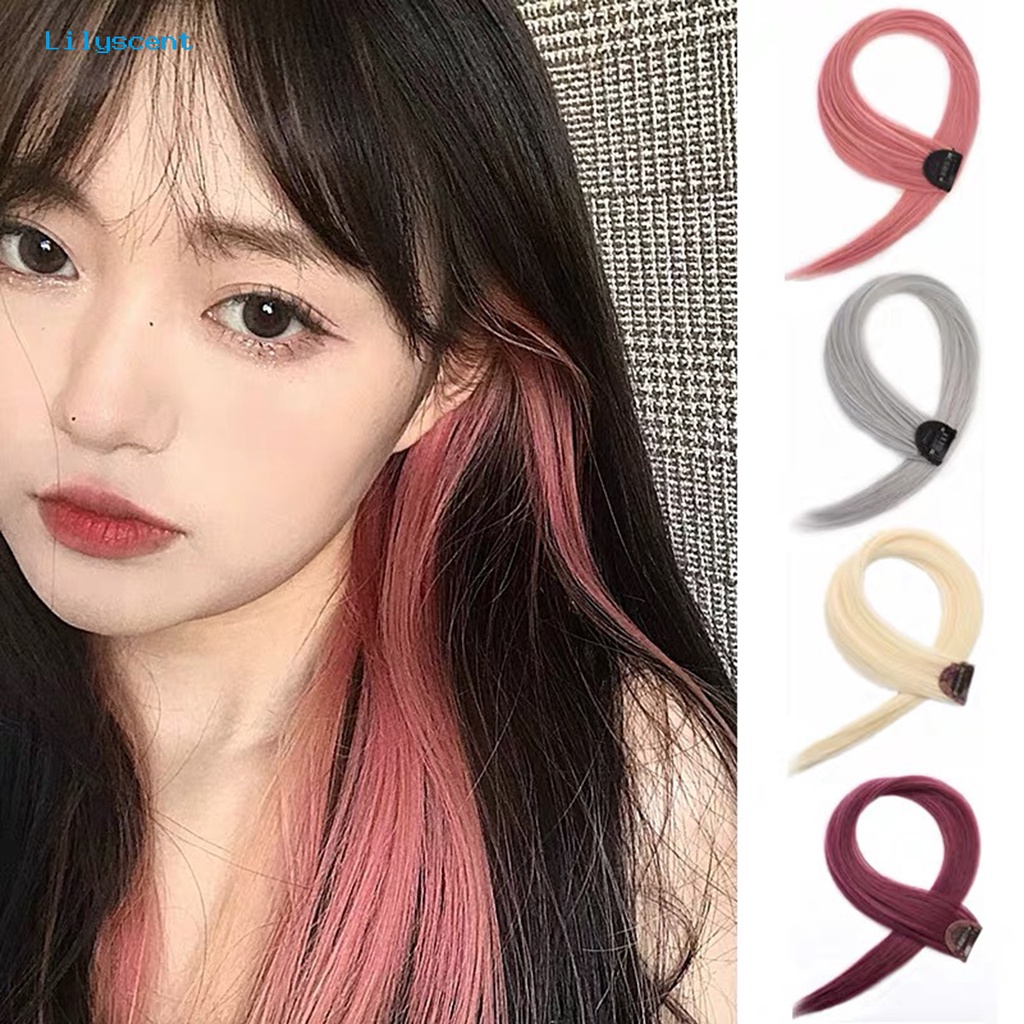 Rambut Palsu Extension Highlight Model Lurus Bahan Serat Buatan Warna-Warni Dengan Klip Untuk Wanita