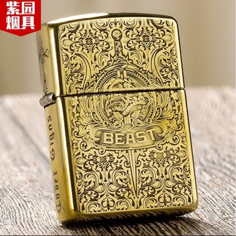 Zippo gold motif grafir beast full body 5 sisi original ping sound.
