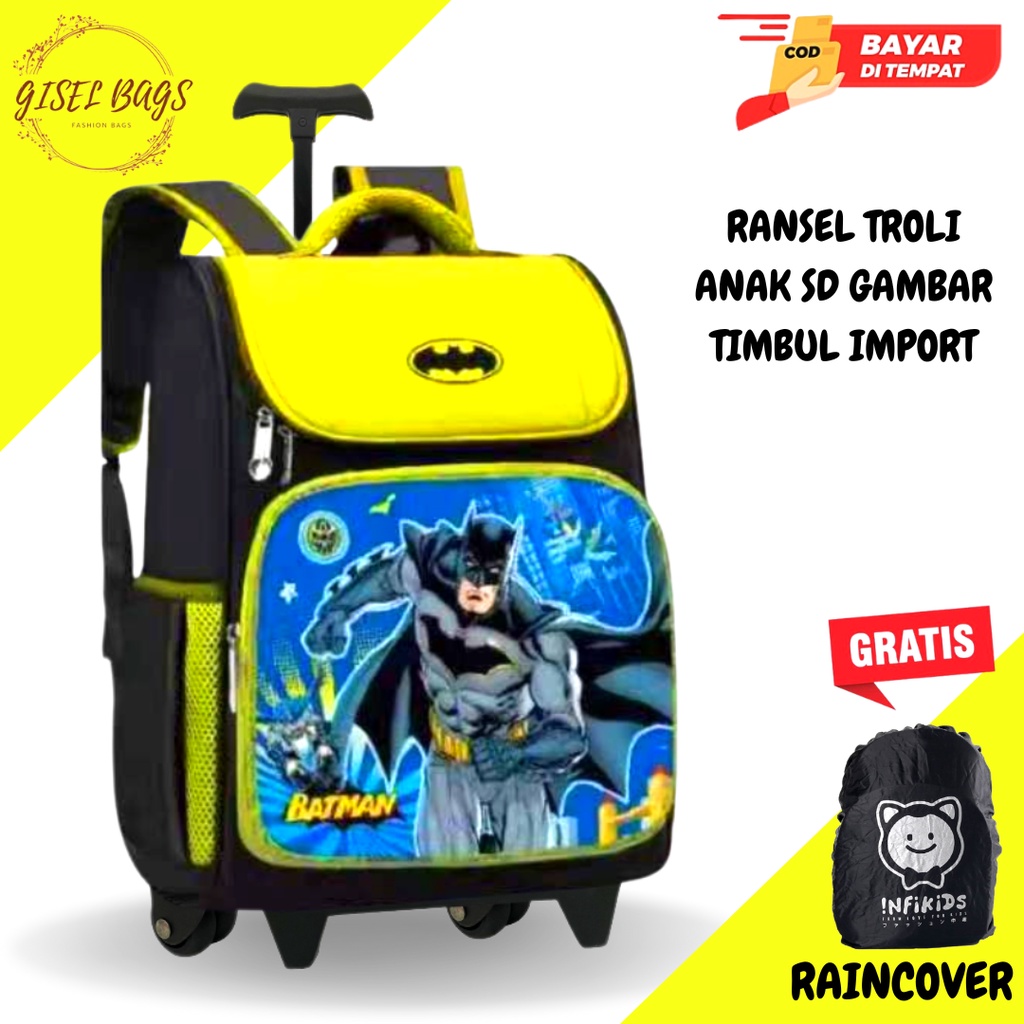 Tas trolley anak laki laki sekolah tk sd import gambar karakter superhero waterproof