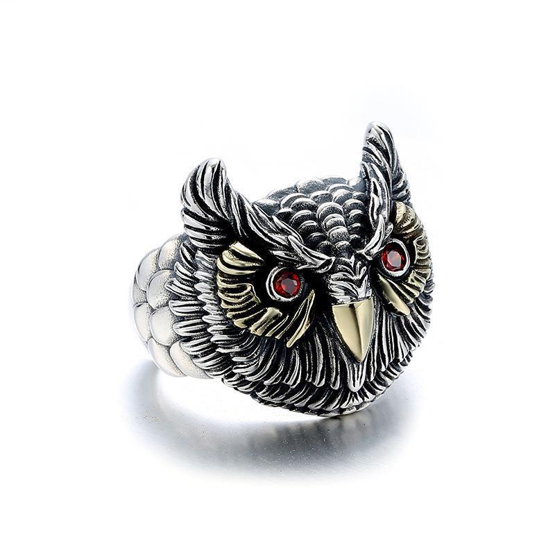 Cincin Jari Telunjuk Desain Burung Hantu Tua Hegemony Gaya Vintage Untuk Pria