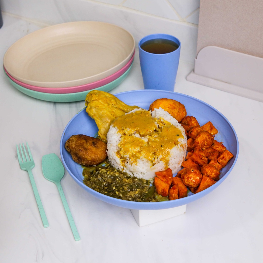 [Gratis Gelas] • 4 Pcs Piring Makan Wheat Straw Aesthetic Estetik Plastik | Piring Saji isi 4Pcs Warna Lengkap