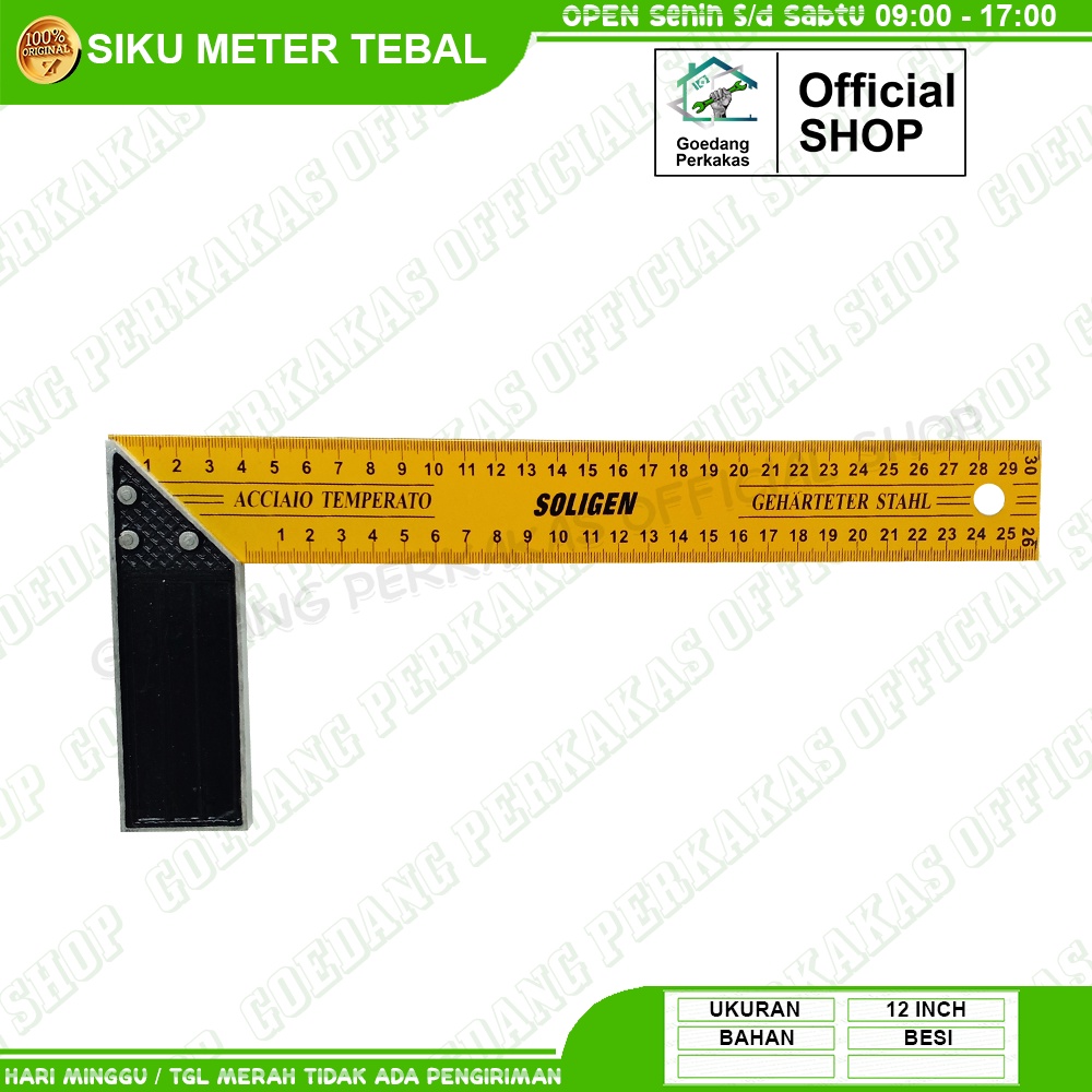 

Penggaris Siku Meter Besi Tebal 12 Inch Soligen Pengaris Sudut Tukang