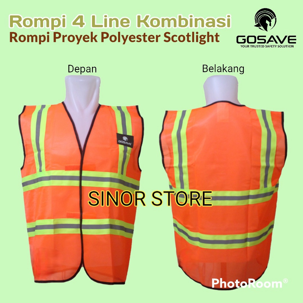Rompi Kombinasi Polyester ORANGE HIJAU Double Scotlite Polyester Safety Vest Polister