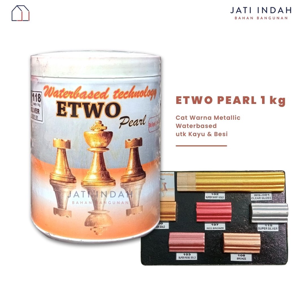 Etwo Pearl 1kg Cat Kayu Besi Seni Metalik Emas Tembaga Waterbased