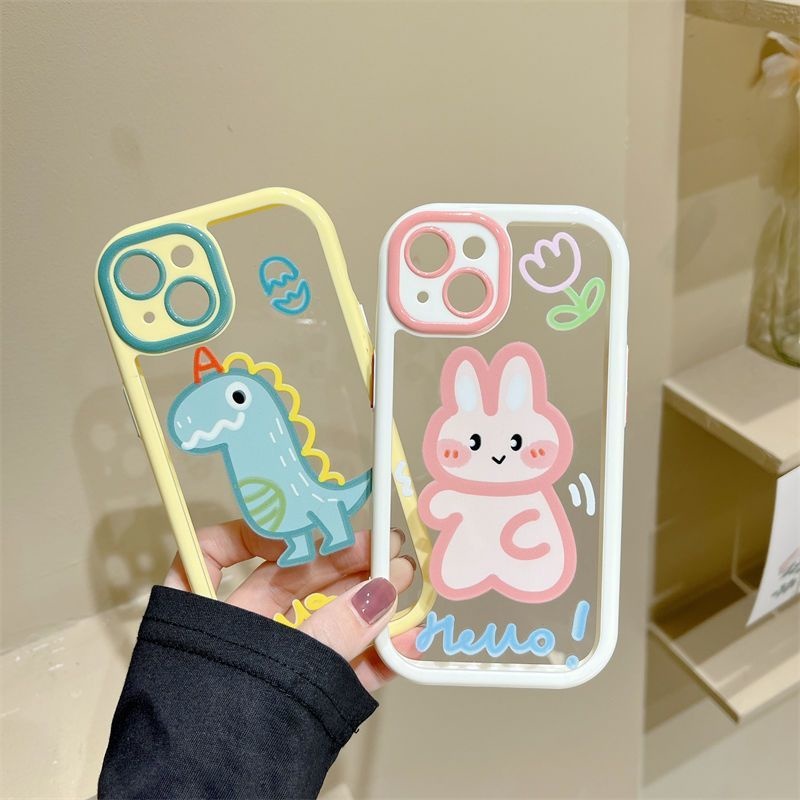 Soft Case Silikon Transparan Motif Print Dinosaurus &amp; Kelinci Untuk IPhone 12 13 14 11 Pro Max X Xs Max Xr Ggdf