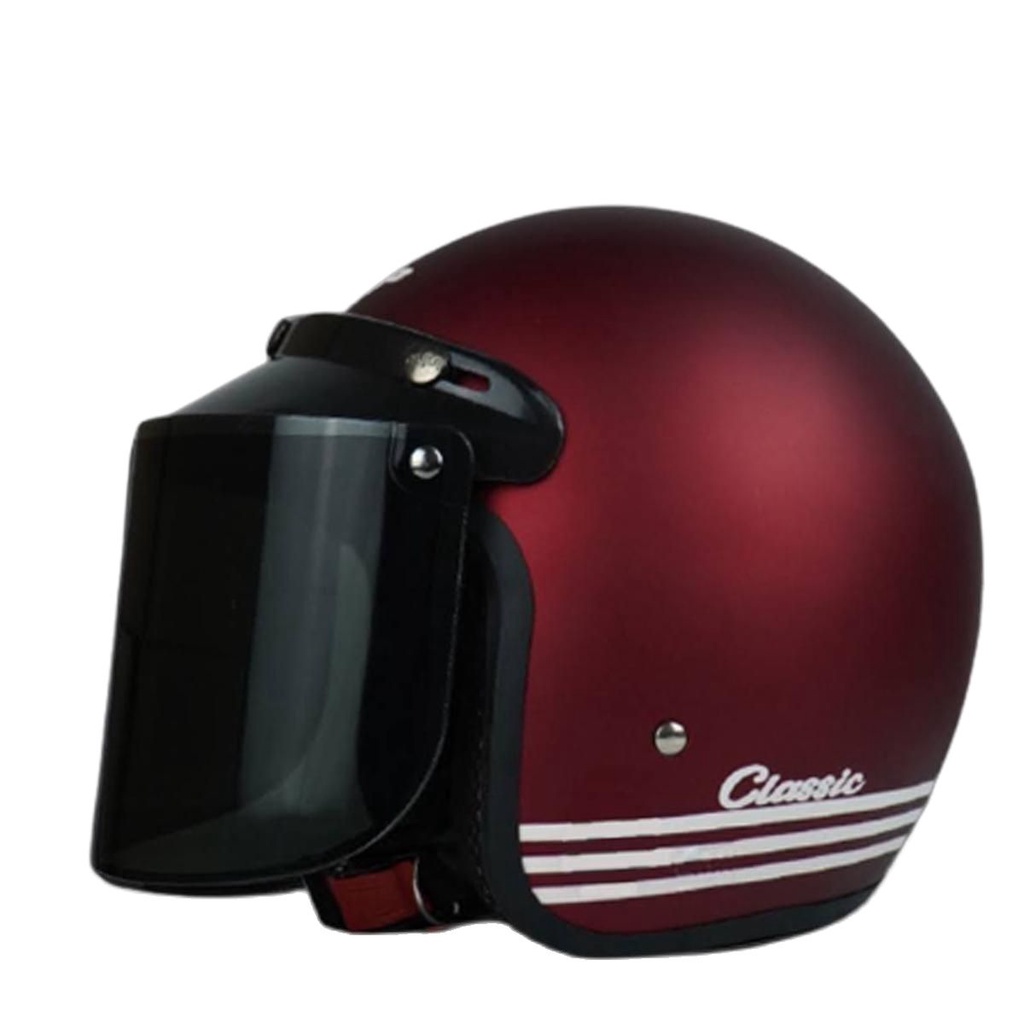 Helm Bogo Polos Classic MAROON Dewasa Kaca Datar/Kaca Cembung Hitam Bening Untuk Pria Dan Wanita Dew